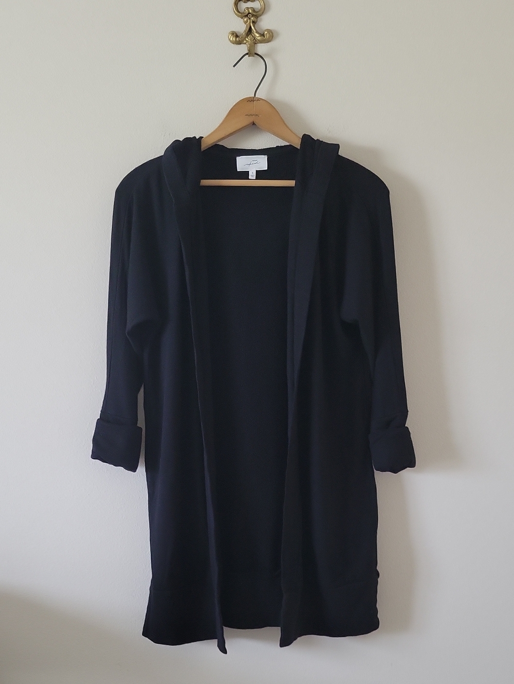Soma WKND Black Hooded Open Soft Fleece Knit Hooded Cardigan Size Small